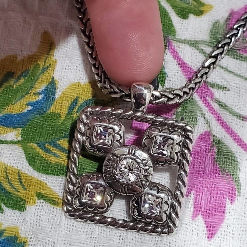 BRIGHTON jeweled Portofino Rare HTF Swarovski‎ crystal square pendant necklace